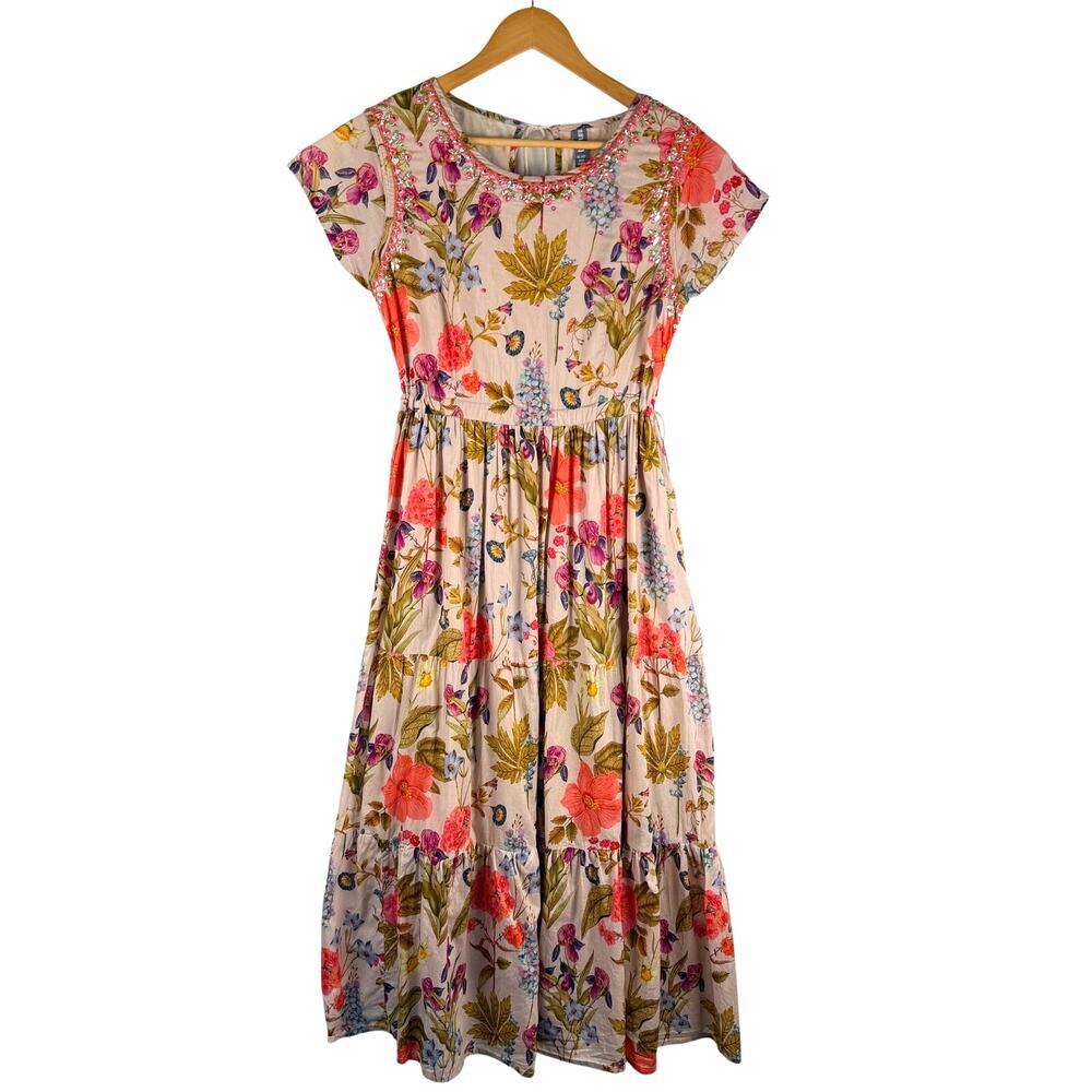 Taruni Floral Boho Womens Midi Dress XL Flowy Tiered Peasant Whimsy Cottage